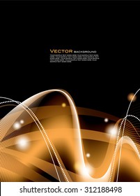 Vector Background with Sparkles. Abstract Orange and Black Wavy Illustration.