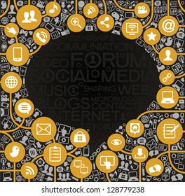 vector background speech bubble shape formed by the social media icons and words