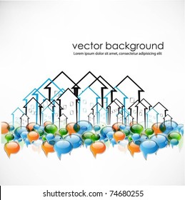 vector background with speech bubbles and buildings