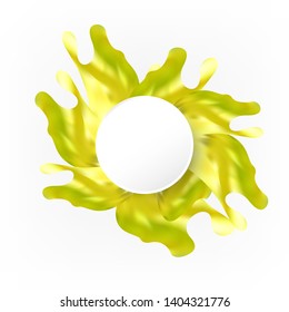 
Vector background splash of oil or acrylic paint of green color with a round white banner