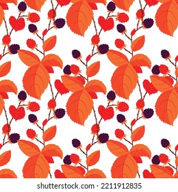 Vector background of sprigs of blackberries. Autumn palette. Bright background for textiles, fashion design, and wallpaper.