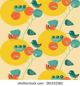 vector background with spring birds