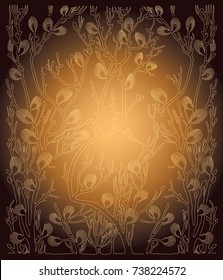 vector background with spring branches - golden illustration