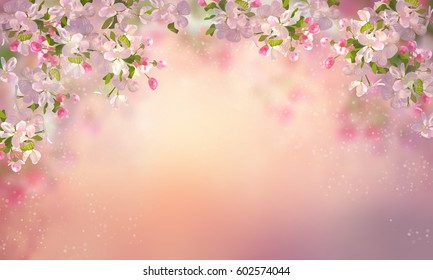 Vector background with spring cherry blossom. Sakura branch in springtime