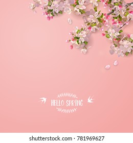 Vector background with spring cherry blossom. Sakura branch in springtime