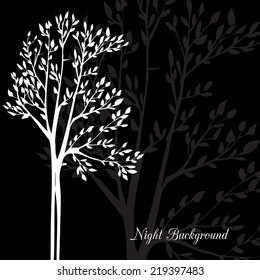 Vector background with spring trees, hand drawn  illustration