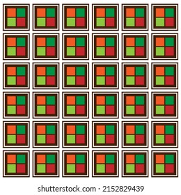 Vector background from square in the middle is still four squares. Pattern from midle squares, color green orange red