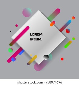 Vector background with square volumetric paper and drop shadow, surrounded by dynamic colorful elements.
