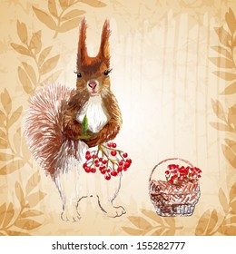 vector background squirrel and berries