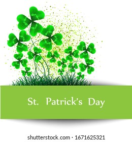 
Vector background St. Patricks Day. Green leaves of clover. Design for poster, postcard.
