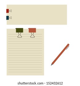 vector background with a stack of paper held together a paper clip