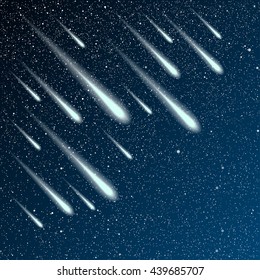 Vector background. Starry night sky. Stars, sky, night. The night the starry dark blue sky in stars. Comet, meteor.