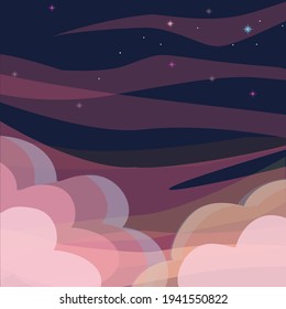 Vector background of starry sky and clouds.
