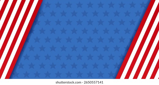 Vector background with stars and red and white striped part of American flag. For traditional US holidays, greeting card, poster.