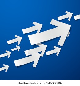 Vector background with sticky white paper arrows over blue. Eps10.