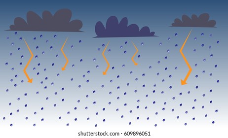vector background of storm and rainy weather with clouds rain and flashes