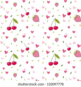 vector background strawberries and cherry in love