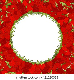 Vector background with strawberries. Vitamins. Round Frame.