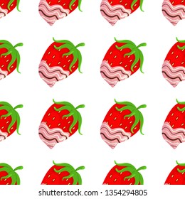 Vector Background with Strawberry in Chocolate. Pattern with Strawberry in Chocolate. Texture with Strawberry in Chocolate