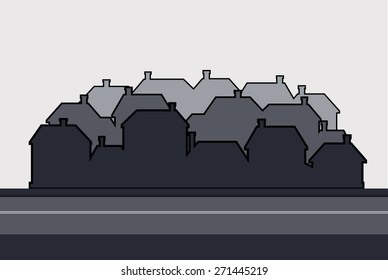 Vector background. Street Address graphic gray house with a black outline.