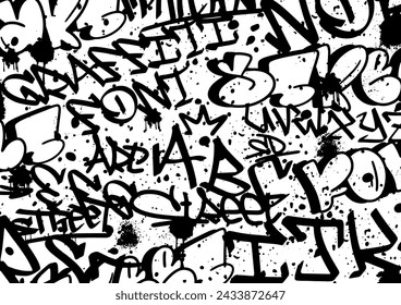 Vector background in street art style on a white transparent background. Drawing letters using spray and marker. Minimalistic poster on the theme of abstract art.