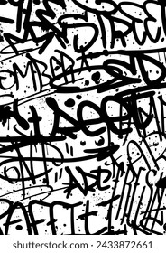 Vector background in street art style on a white transparent background. Drawing letters using spray and marker. Minimalistic poster on the theme of abstract art.