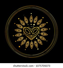 Vector background. Style steampunk. Circular pattern of gold color. Thin golden threads on a black background.