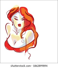 
VECTOR Background with a
stylish  fashion original hand-drawn graphics portrait  with beautiful young attractive women model for design.