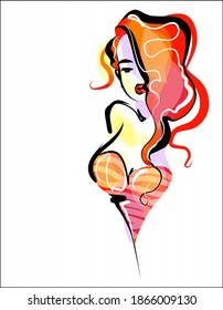 
VECTOR Background with a
stylish  fashion original hand-drawn graphics portrait  with beautiful young beautiful girl model for design. 
