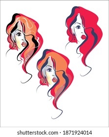 
Fondo del VECTOR con un
elegante  retrato original de dibujo gráfico a mano  con el hermoso modelo de chica joven modelo de diseño logotipo de belleza 