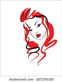 
Fondo del VECTOR con un
elegante  retrato original de dibujo gráfico a mano  con el hermoso modelo de chica joven modelo de diseño logotipo de belleza 