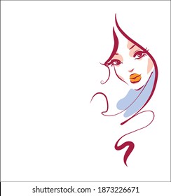 
VECTOR Background with a
stylish  original hand-drawn graphics sketch portrait  with beautiful young girl model for design beauty logo 