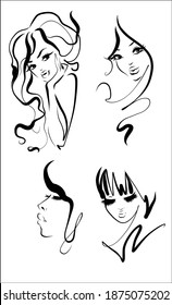
VECTOR Background with a
stylish  original hand-drawn graphics sketch portrait  Set with beautiful young girl model for design beauty logo 