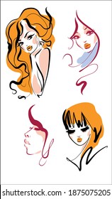 
VECTOR Background with a
stylish  original hand-drawn graphics sketch portrait  Set with beautiful young girl model for design beauty logo 