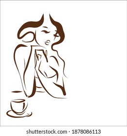 
VECTOR Background with a
stylish  original hand-drawn graphics sketch portrait  with beautiful young girl model for design beauty logo 