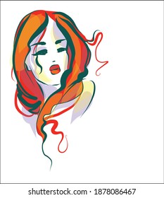 
VECTOR Background with a
stylish  original hand-drawn graphics sketch portrait  with beautiful young girl model for design beauty logo 