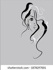 
VECTOR Background with a
stylish  original hand-drawn graphics sketch portrait  with beautiful young girl model for design beauty logo 