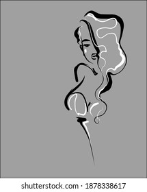 
VECTOR Background with a
stylish  original hand-drawn graphics sketch portrait  with beautiful young girl model for design beauty logo 