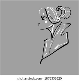 
VECTOR Background with a
stylish  original hand-drawn graphics sketch portrait  with beautiful young girl model for design beauty logo 