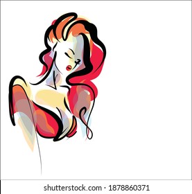 
VECTOR Background with a
stylish  original hand-drawn graphics sketch portrait  with beautiful young girl model for design beauty logo 