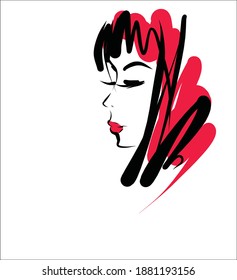 
VECTOR Background with a
stylish  original hand-drawn graphics sketch portrait  with beautiful young girl model for design beauty logo 
