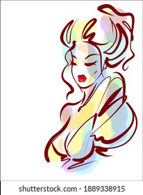 
VEKTOR-Hintergrund mit
stylisch  originales, handgezeichnetes Skizzenporträt  mit schönem jungen Mädchenmodell mit Design-Beauty-Logo 