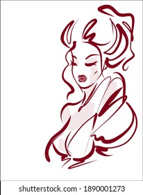 
Fondo del VECTOR con un
elegante  retrato original de dibujo gráfico a mano  con el hermoso modelo de chica joven modelo de diseño logotipo de belleza 