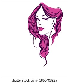 
VECTOR Fondo con un original y elegante retrato gráfico dibujado a mano con un hermoso modelo joven y atractivo para el diseño. Moda, estilo,    belleza. Gráfico, dibujo de esbozo.logotipo