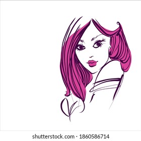 
Fondo del VECTOR con un
elegante retrato gráfico original dibujado a mano con un hermoso modelo joven y atractivo para el diseño. 