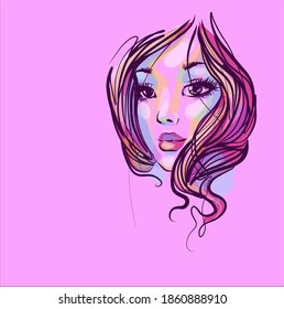 VECTOR Hintergrund mit einer stilvollen Original-handgezeichnet Grafik eines jungen schönen Girl-Models, Porträtdesign. 