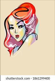 
Fondo del VECTOR con un
elegante retrato gráfico original dibujado a mano con un hermoso modelo joven y atractivo para el diseño. 