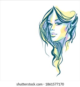 
VECTOR Background with a
stylish  original hand-drawn graphics portrait  with beautiful young attractive girl model for design. 