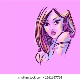 
Fondo del VECTOR con un
elegante retrato gráfico original dibujado a mano con un hermoso modelo joven y atractivo para el diseño. 