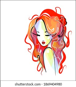 
VECTOR Background with a
stylish  original hand-drawn sketch graphics portrait  with beautiful young girl model for fashion design logo 